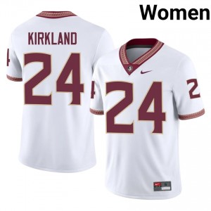 White K.J. Kirkland #24 FSU Seminoles Jersey | Women University Football Top-Tier Stitched 66369179