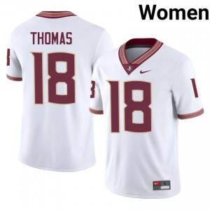 #18 Landen Thomas FSU Seminoles White Jersey | Officially Licensed Stitched Women University Football Gear 87816438