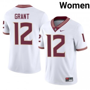 #12 Michael Grant FSU White Jersey | Licensed Stitched Women High School Football Gear 84672748