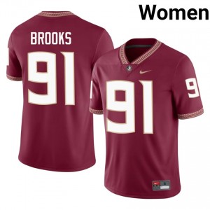 Cam Brooks #91 Seminoles Jersey | Moisture Wicking Garnet High School Football Women Embroidery 44903765