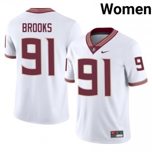 FSU Noles Cam Brooks #91 White Jersey | Durable Stitched University Football Women Apparel 54760685