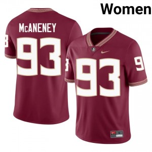#93 Conor McAneney FSU Seminoles Garnet Jersey | Pro Cut Embroidery Women NCAA Football Gear 56514287