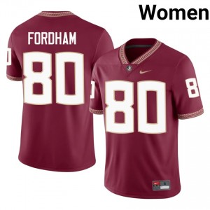 Corbyn Fordham #80 Seminoles Jersey | Genuine Garnet NCAA Football Women Embroidery 12875560
