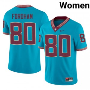 #80 Corbyn Fordham FSU Seminoles Turquoise Jersey | Licensed Stitch Women High School Football Gear 95185790