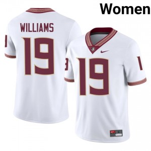 FSU Noles Darryon Williams #19 White Jersey | Durable Stitched University Football Women Apparel 90200627