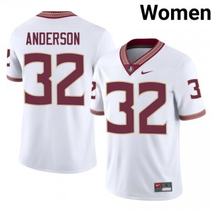 #32 Jalen Anderson FSU Seminoles White Jersey | Iconic Stitched Women College Football Gear 92567348