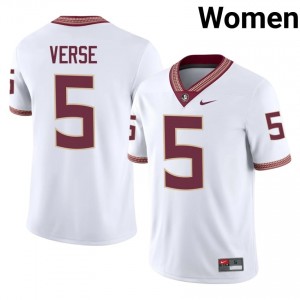 White Jared Verse #5 Seminoles Jersey | Women University Football Top-Tier Stitched 58911195