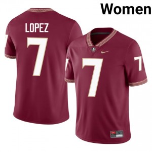 #7 Jasen Lopez FSU Seminoles Garnet Jersey | Authentic Embroidery Women Player Football Gear 34958062