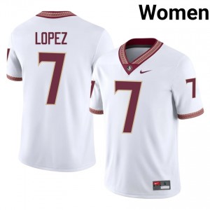 White Jasen Lopez #7 Seminoles Jersey | Women High School Football Limited Stitched 39828993