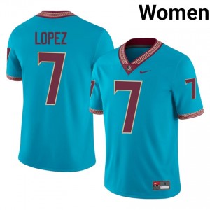 Jasen Lopez #7 Florida State Seminoles Jersey | Elite Thread Turquoise University Football Women Stitch 44817392