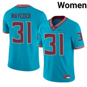 #31 Karon Maycock FSU Seminoles Turquoise Jersey | Authentic Stitch Women Player Football Gear 74882884