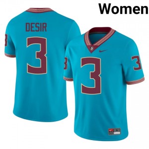 Florida State Mandrell Desir #3 Turquoise Jersey | Premium Swen NCAA Football Women Apparel 45573223
