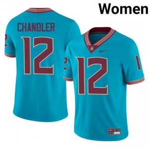 #12 Nehemiah Chandler FSU Seminoles Turquoise Jersey | Licensed Stitch Women High School Football Gear 86078528