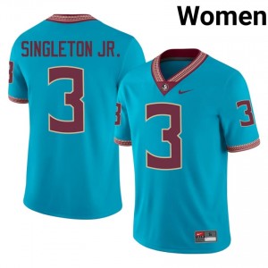 #3 Samuel Singleton Jr. FSU Turquoise Jersey | Iconic Stitch Women College Football Gear 83526738