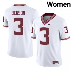 White Trey Benson #3 FSU Seminoles Jersey | Women High School Football Limited Stitched 61340262