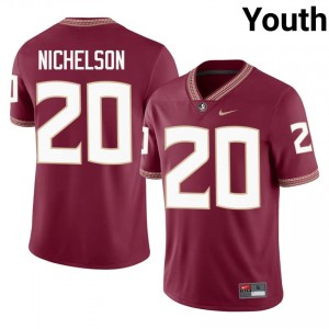 Florida State Blake Nichelson #20 Garnet Jersey | Exclusive Embroidery College Football Youth Apparel 40447583