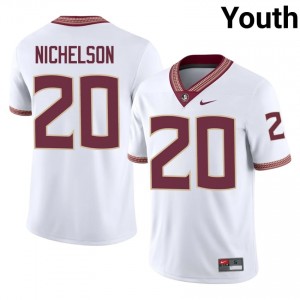 #20 Blake Nichelson FSU White Jersey | Pro Cut Stitched Youth NCAA Football Gear 67489515