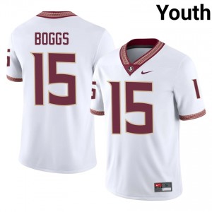 White Jayvan Boggs #15 Seminoles Jersey | Youth University Football Top-Tier Stitched 13225209