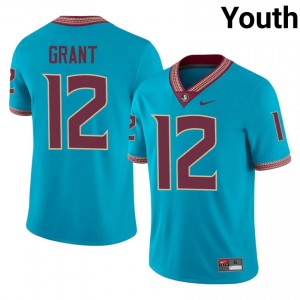 #12 Michael Grant FSU Seminoles Turquoise Jersey | Authentic Stitch Youth Player Football Gear 51965851