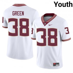 FSU Noles Daylen Green #38 White Jersey | Durable Stitched University Football Youth Apparel 15138431