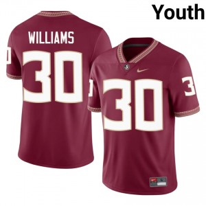 #30 Izayia Williams FSU Seminoles Garnet Jersey | Officially Licensed Embroidery Youth University Football Gear 62290479