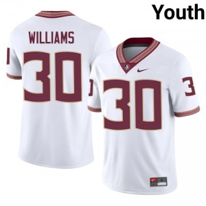 White Izayia Williams #30 Seminoles Jersey | Youth College Football Pro-Grade Stitched 52148669