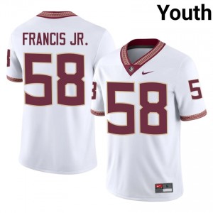 White Luke Francis Jr. #58 Seminoles Jersey | Youth University Football Top-Tier Stitched 72062655