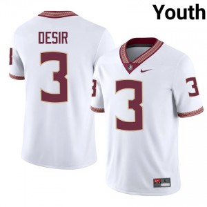 White Mandrell Desir #3 FSU Seminoles Jersey | Youth High School Football Limited Stitched 98984609