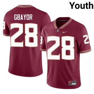 FSU Noles Mikai Gbayor #28 Garnet Jersey | Exclusive Embroidery College Football Youth Apparel 36683051